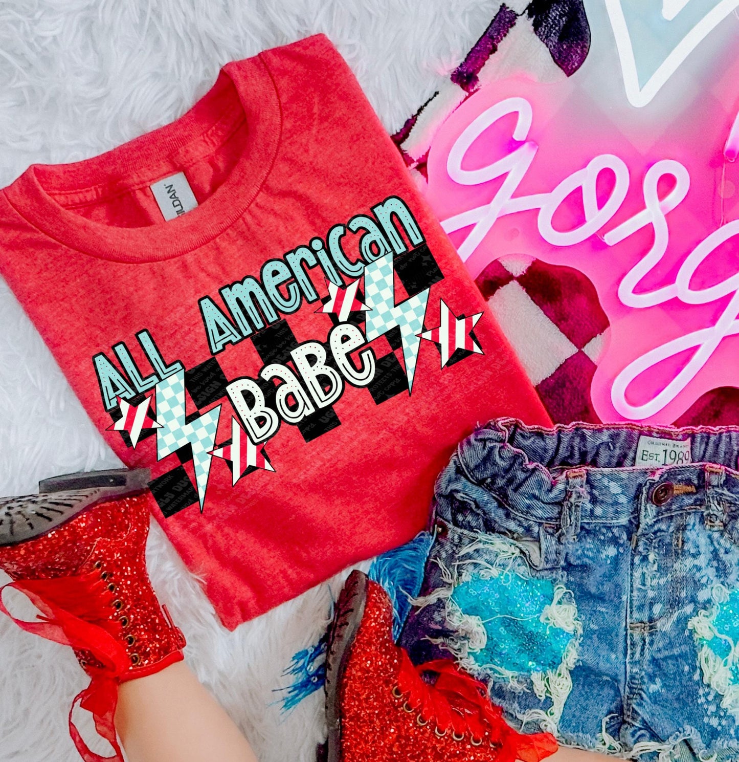 All American Babe PNG Memorial Day Digital Download Fourth of July Sublimation