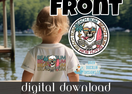 Beach Bum Skull PNG Toddler Boy Digital Design Toddler Girl Sublimation Design