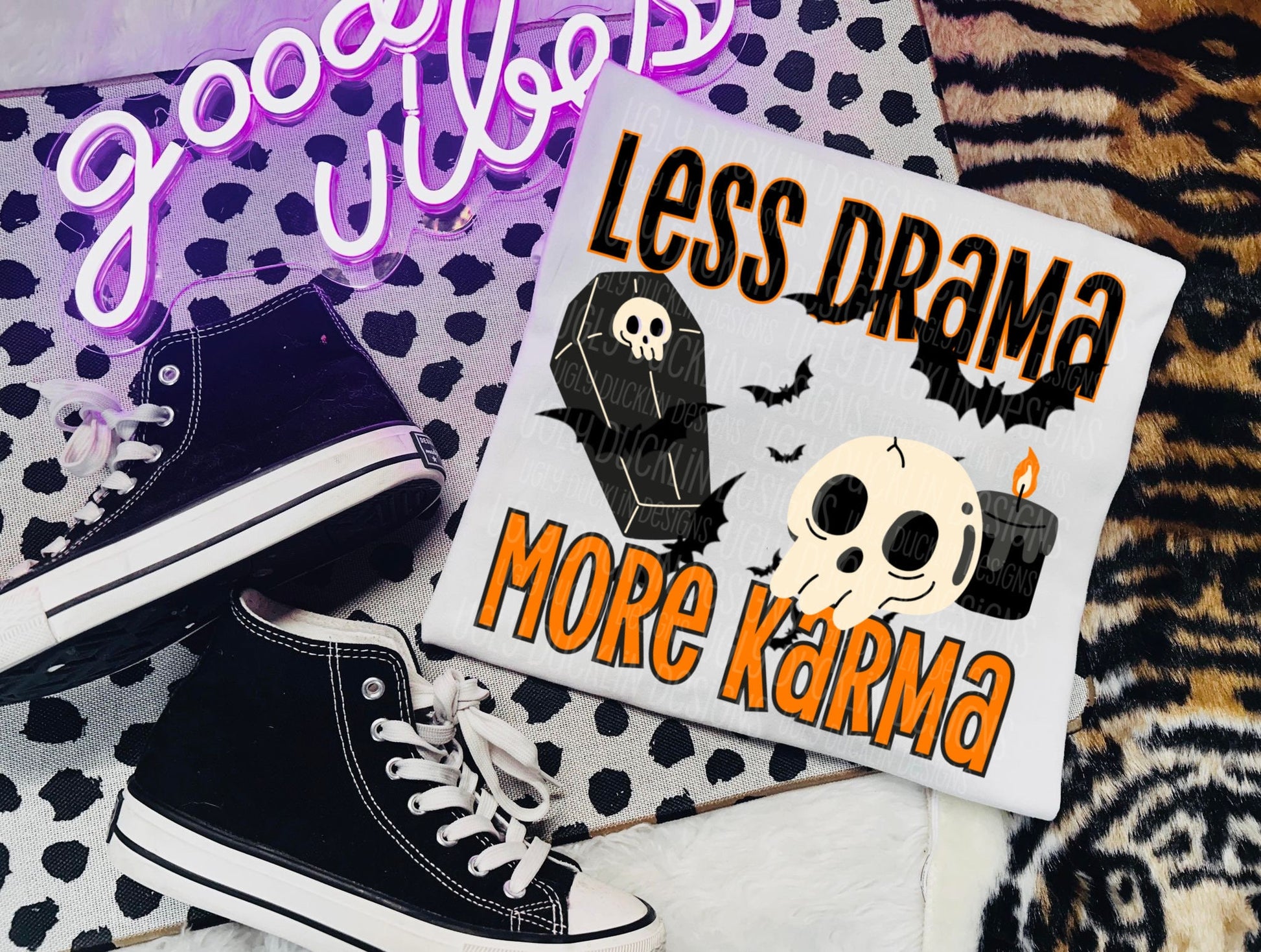 Less Drama More Karma PNG Snarky Digital Download Spooky Sublimation