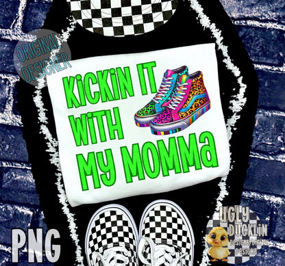 Kickin it With My Momma PNG Kids Digital Design Rainbow Leopard Sublimation Design