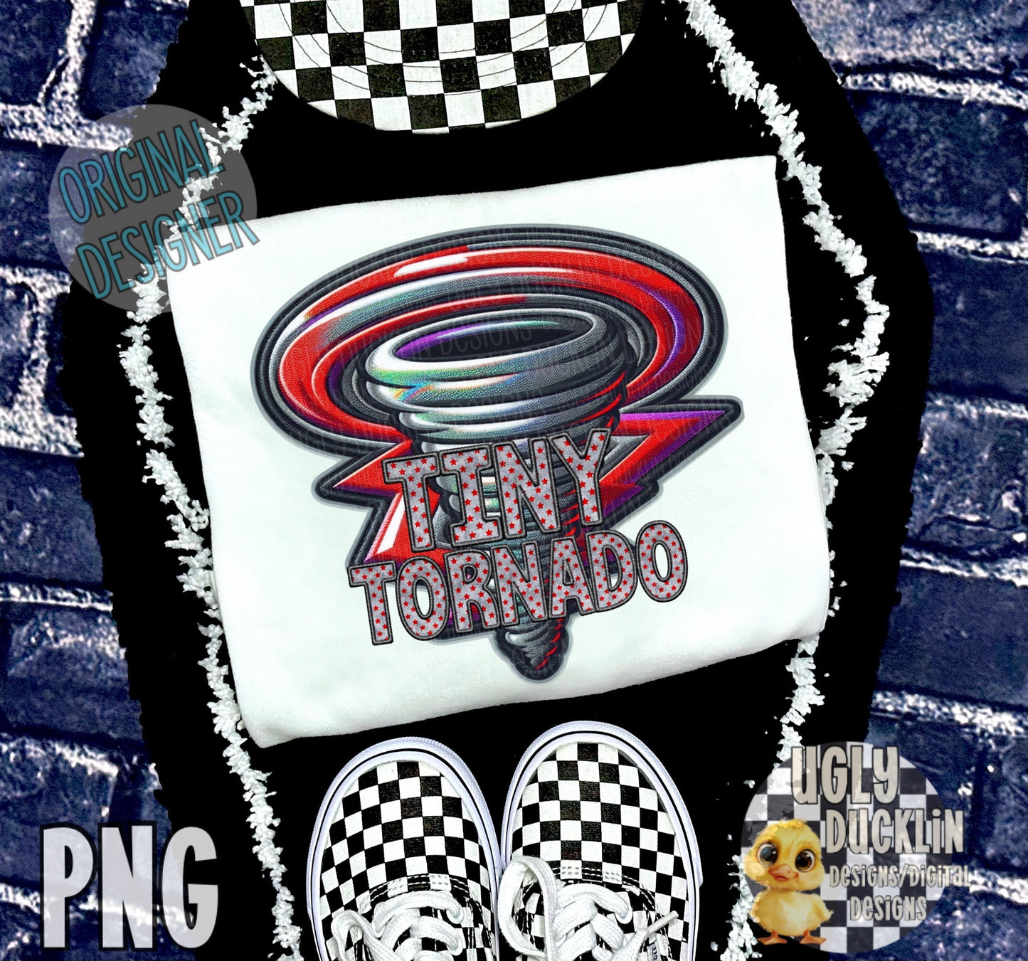 Tiny Tornado PNG Faux Embroidery Digital Design Kids Sublimation Design