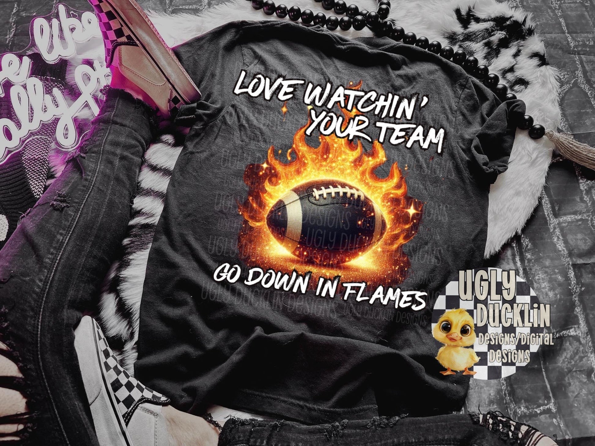 Football PNG Up in Flames Digital Download Team Sublimation