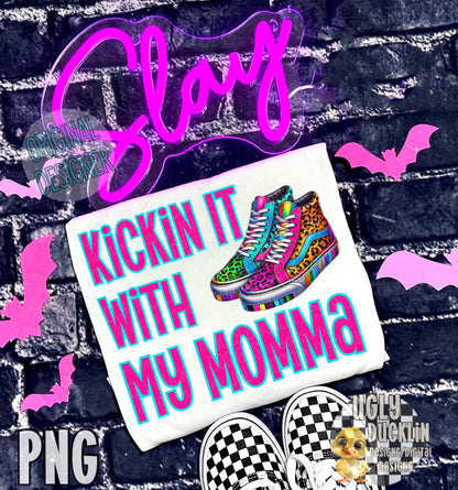 Kickin it With My Momma PNG Kids Digital Design Rainbow Leopard Sublimation Design