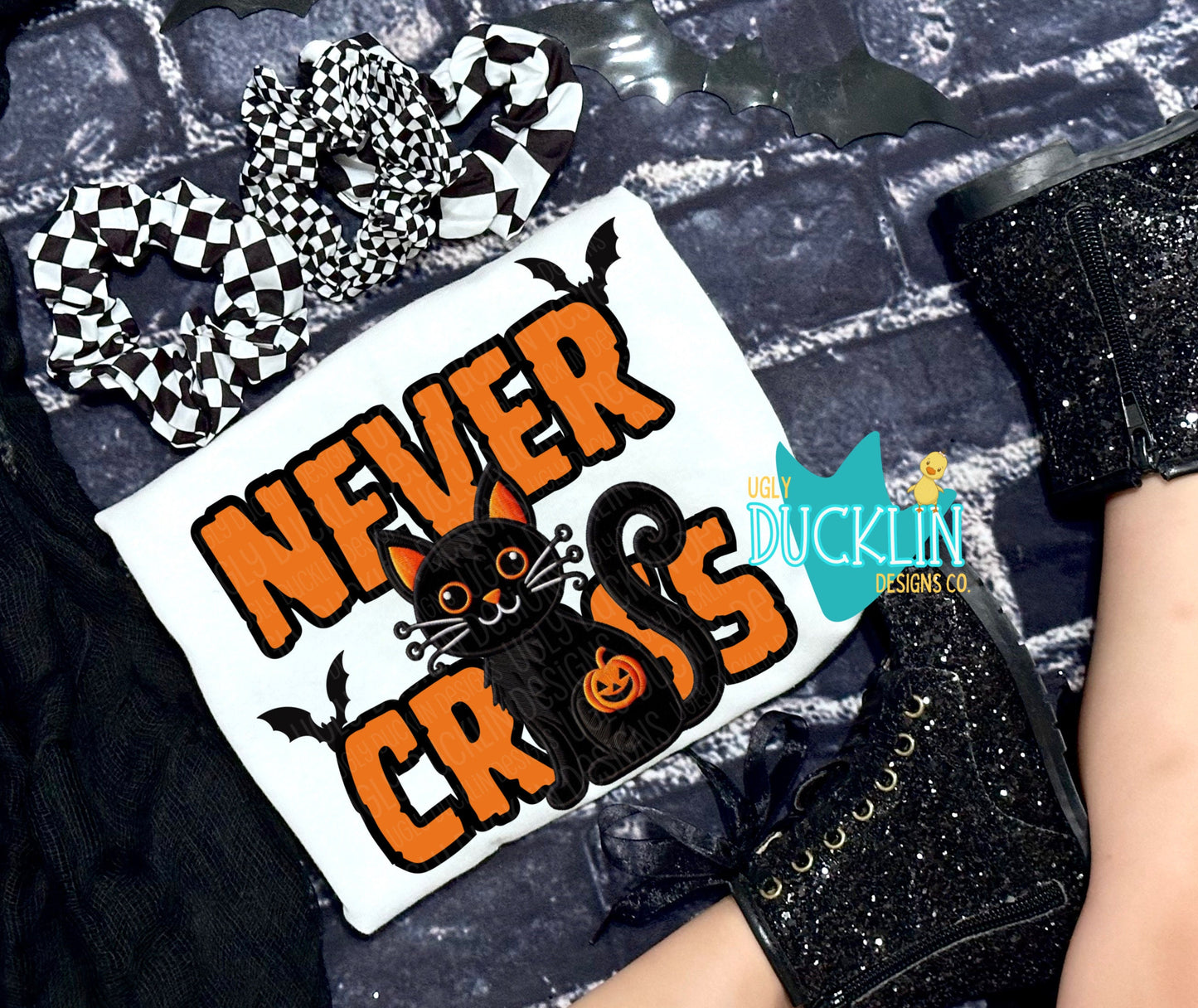 Never Cross PNG Kids Halloween Digital Design Black Cat Sublimation Design