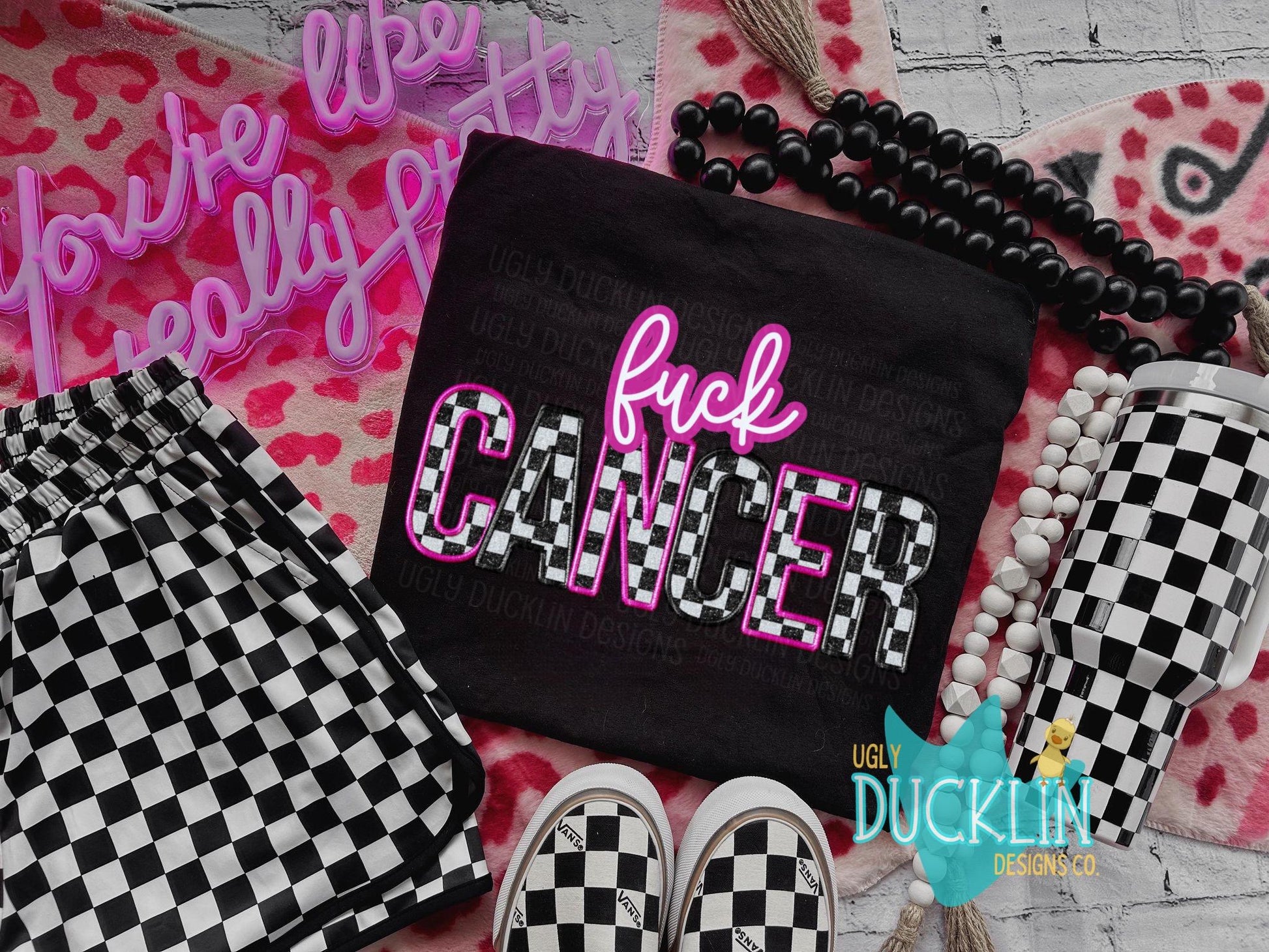 F cancer PNG Faux Embroidery Digital Design Mom Sublimation Design
