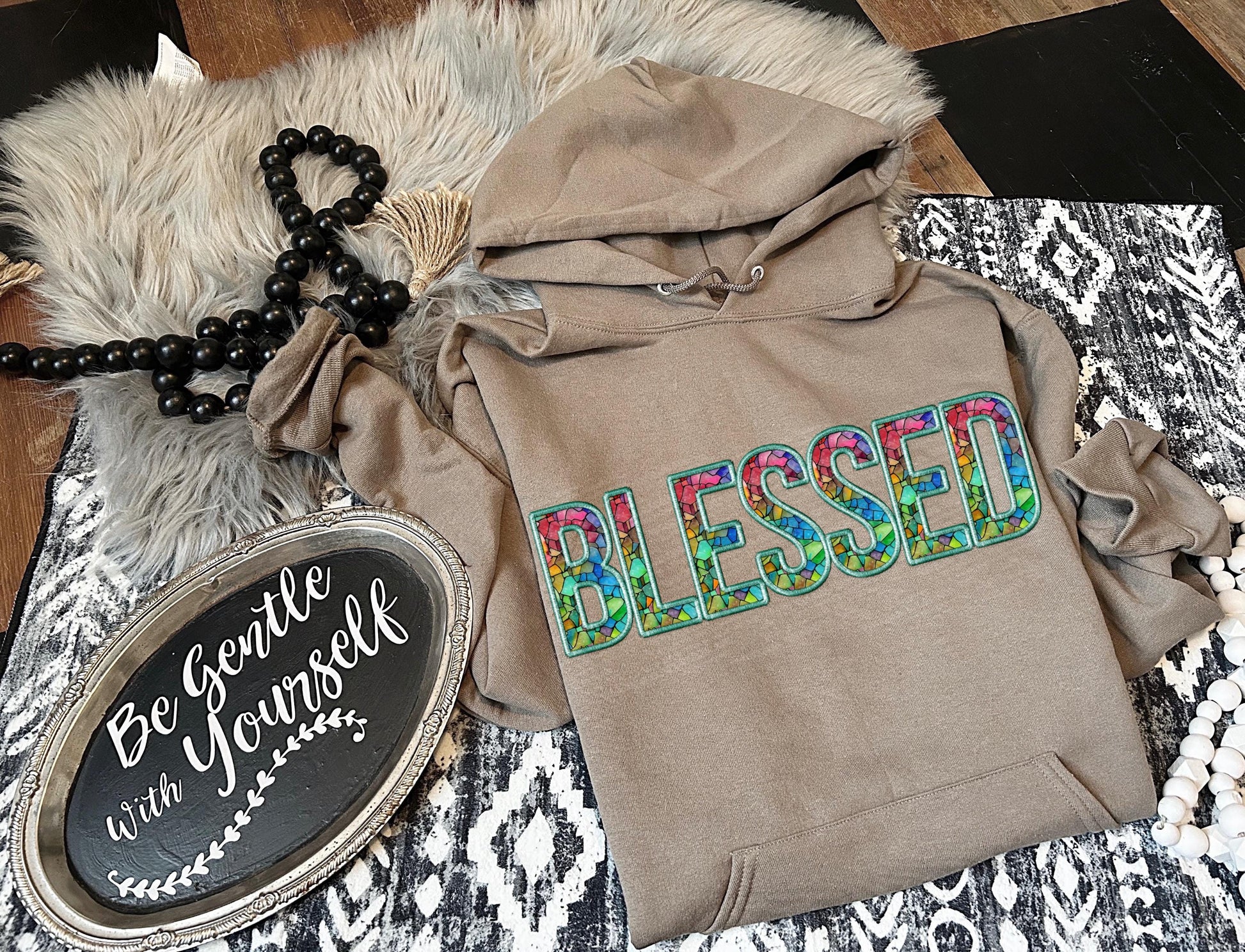 Blessed PNG Faux Embroidery Digital Design Faith Sublimation Design